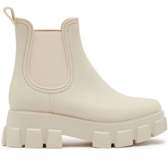 Jeffrey Campbell Shoes - JEFFREY CAMPBELL Cream Play Pleu Rain Boots 8M Chunky Platform Ankle Chelsea NEW